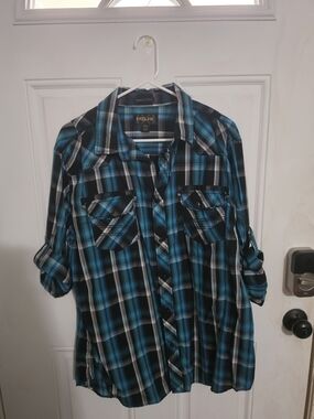 Helix Men’s Blue Black Plaid Button-Up Shirt